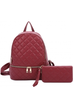 2 in 1 Quited Style Backpack Set XNR21060 BURGUNDY